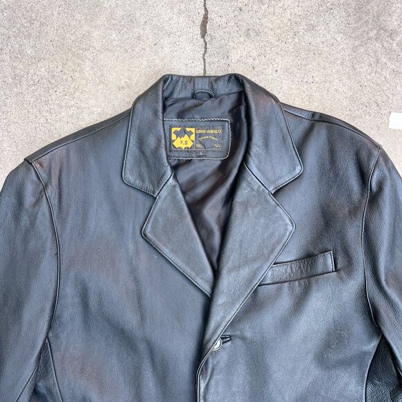 Vintage 90s Y2K Men's Sergio Vadducci Black Leather Blazer Jacket Size Large - Picture 2 of 6